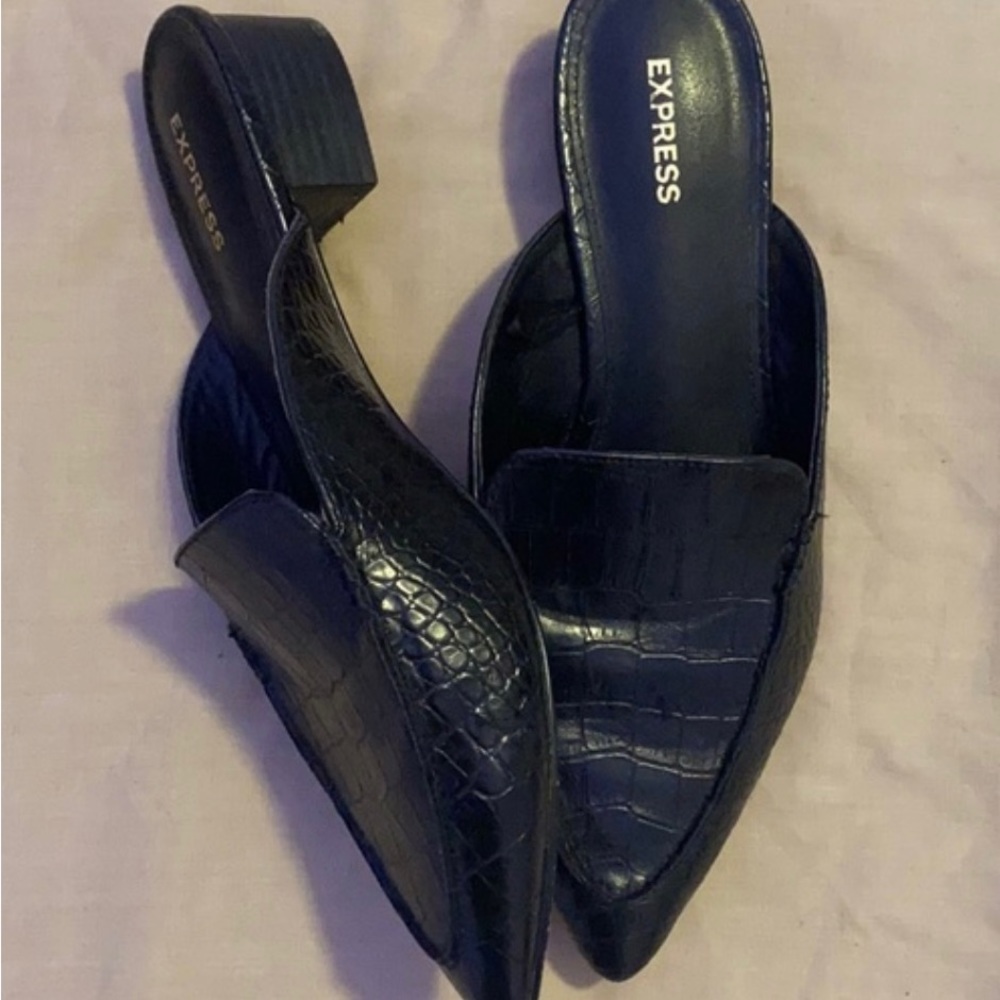 Faux croc mules